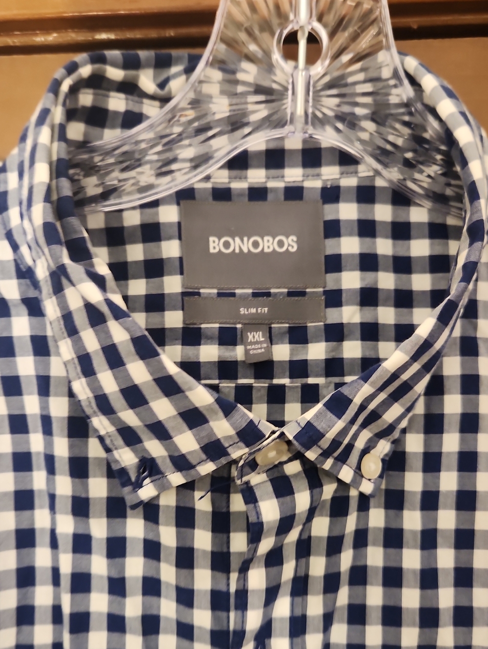 Bonobos Navy & White Gingham Slim Button-Down Shirt XXL - Picture 4 of 8